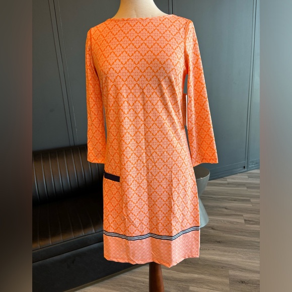 3/4 sleeve light orange & white easy dress! UPF 50 fabric - Picture 3 of 7